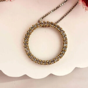 Sterling Silver GIlt Vintage Cubic Zirconia Italian Made Pendant Necklace -  17"